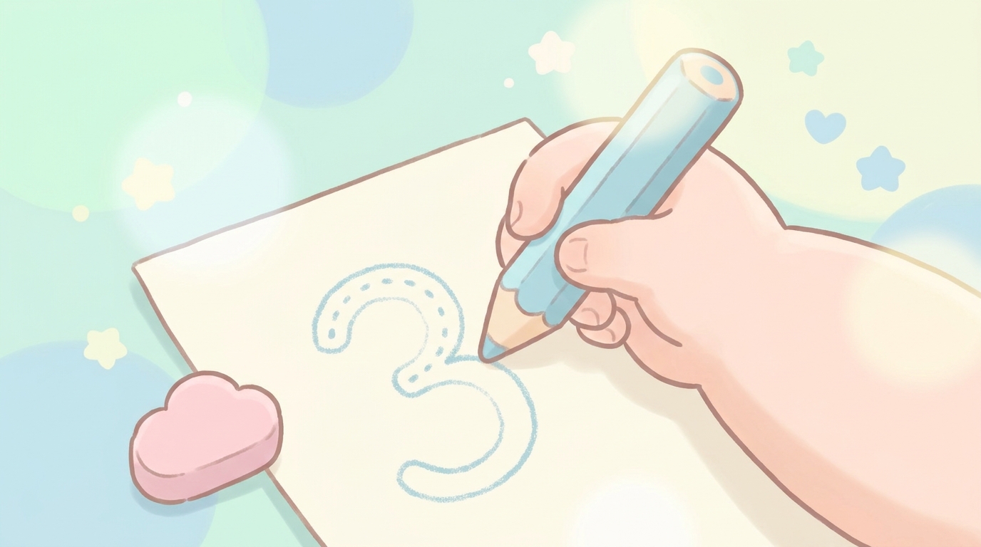 子どもが鉛筆を握って数字のなぞり書きをしている手元のクローズアップ