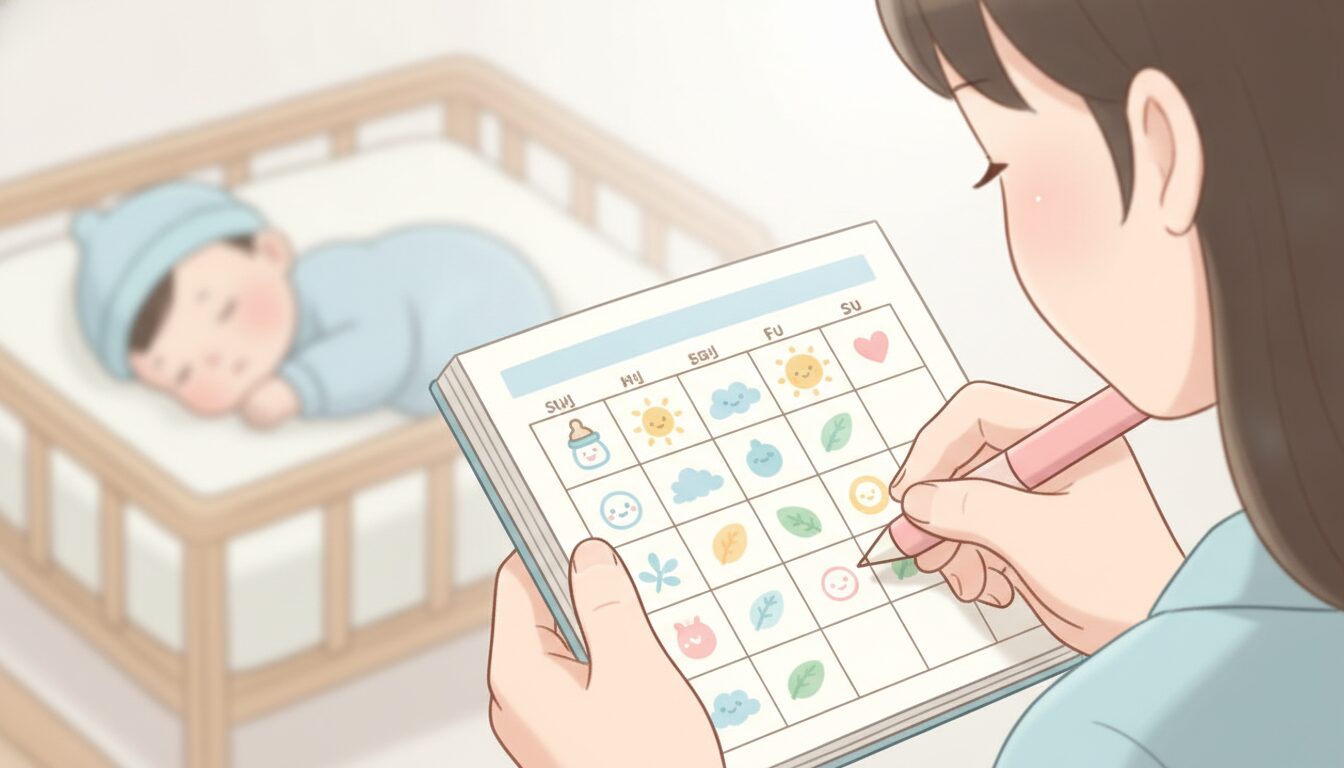 カレンダーに卒乳の予定を書き込みながら計画を立てる母親の手元
