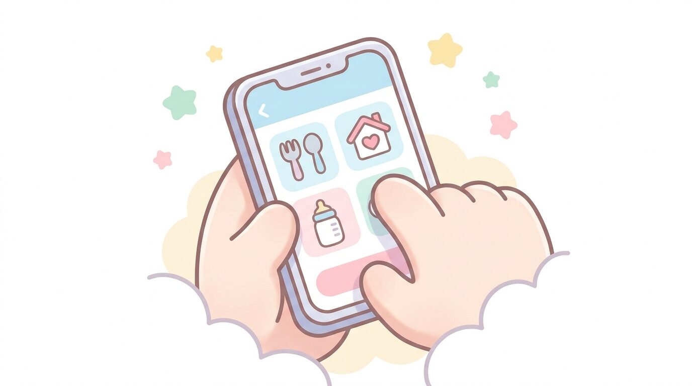 スマートフォンでレストラン予約サイトを操作しながらお店を探す母親の手元のクローズアップ