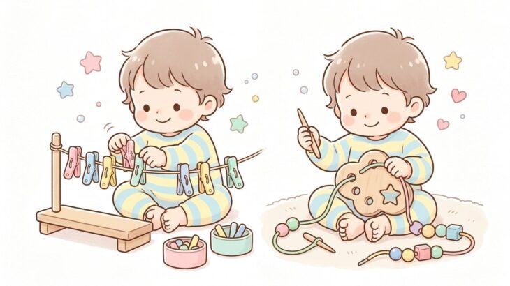 2歳の指先知育 | 洗濯ばさみ・ひも通し遊び