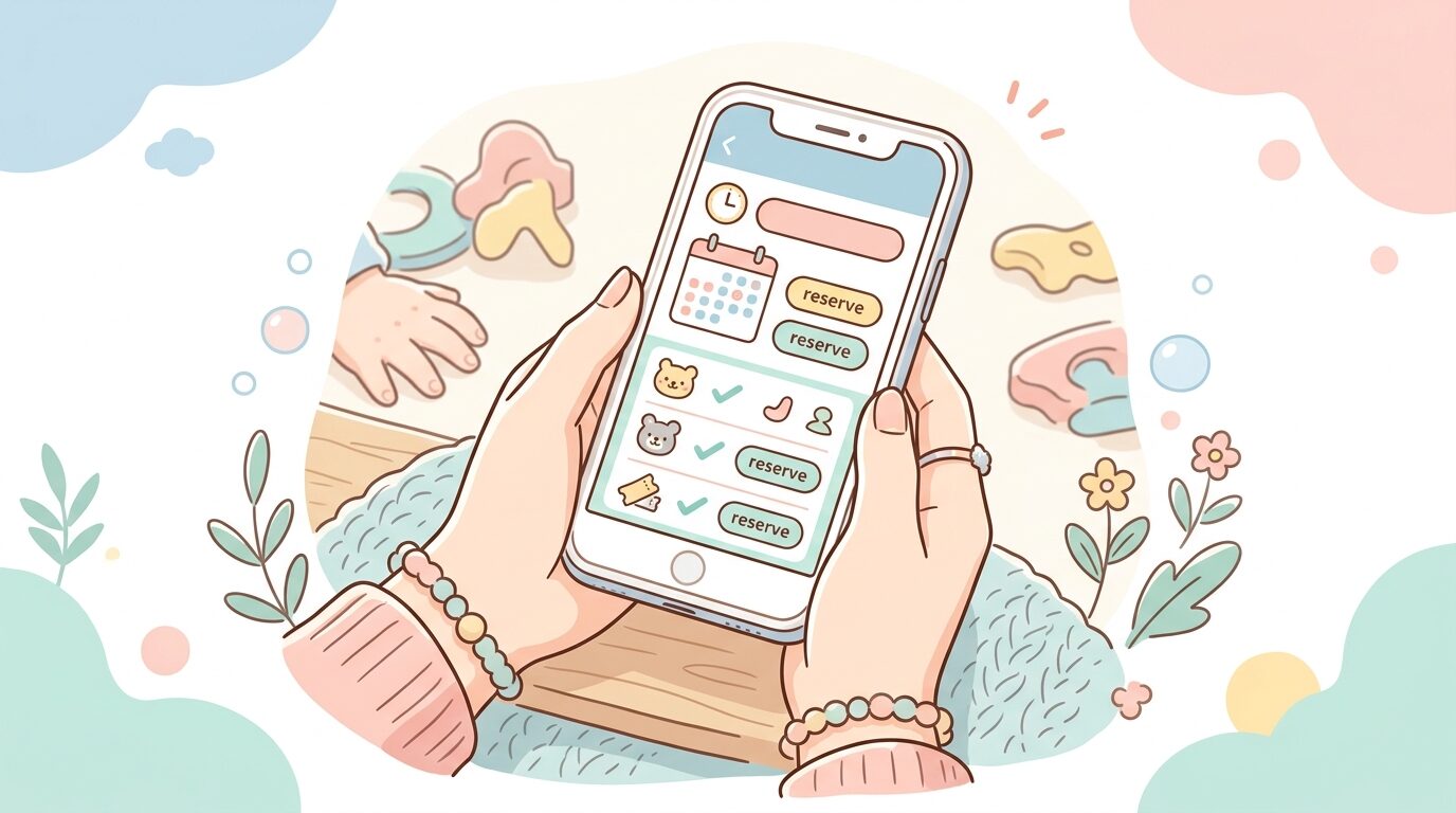 スマートフォンでチケット予約画面を見る親の手元