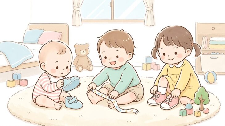 0〜3歳 足サイズ早見表 | 月齢別の目安と測り方