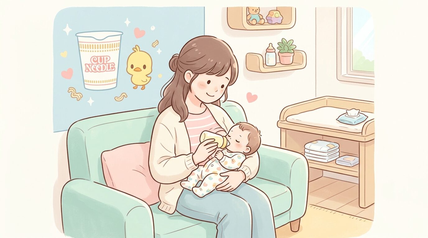 ミュージアム内の清潔な授乳室で赤ちゃんにミルクをあげる母親の様子
