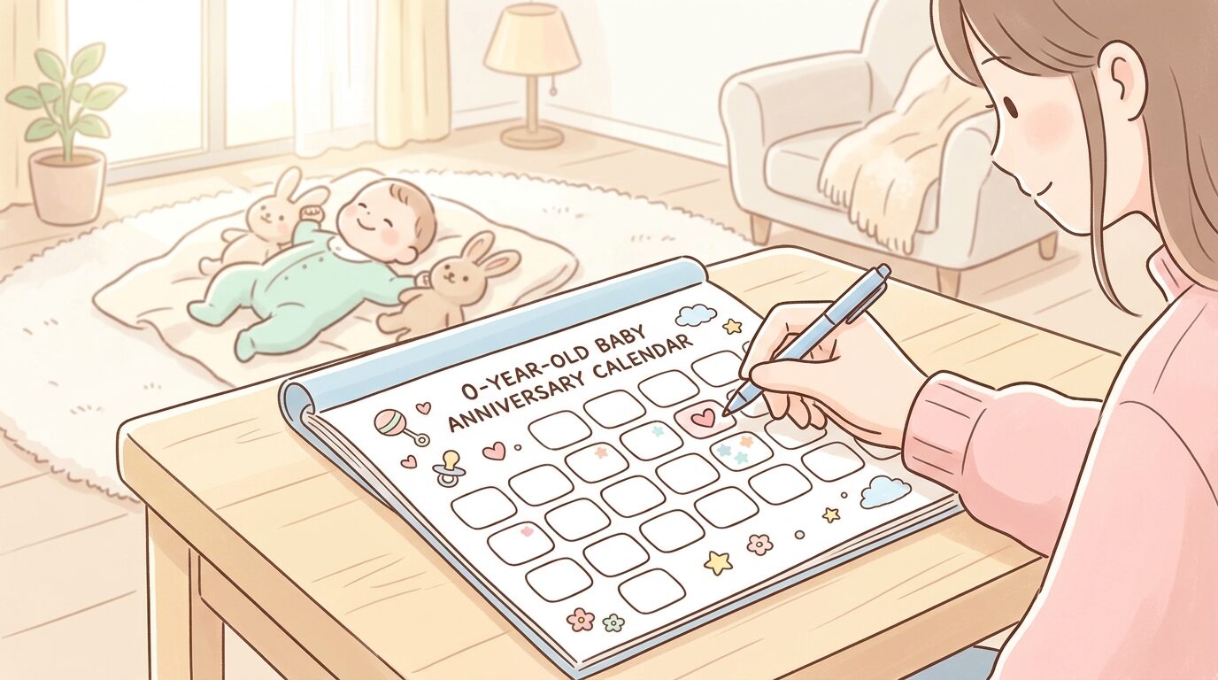カレンダーに赤ちゃんの記念日を書き込む若い母親の手元、明るいリビングでの穏やかな雰囲気