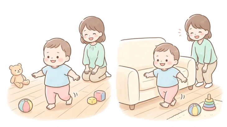 1歳の後ろ歩き・横歩きはいつから？発達の目安と遊び方
