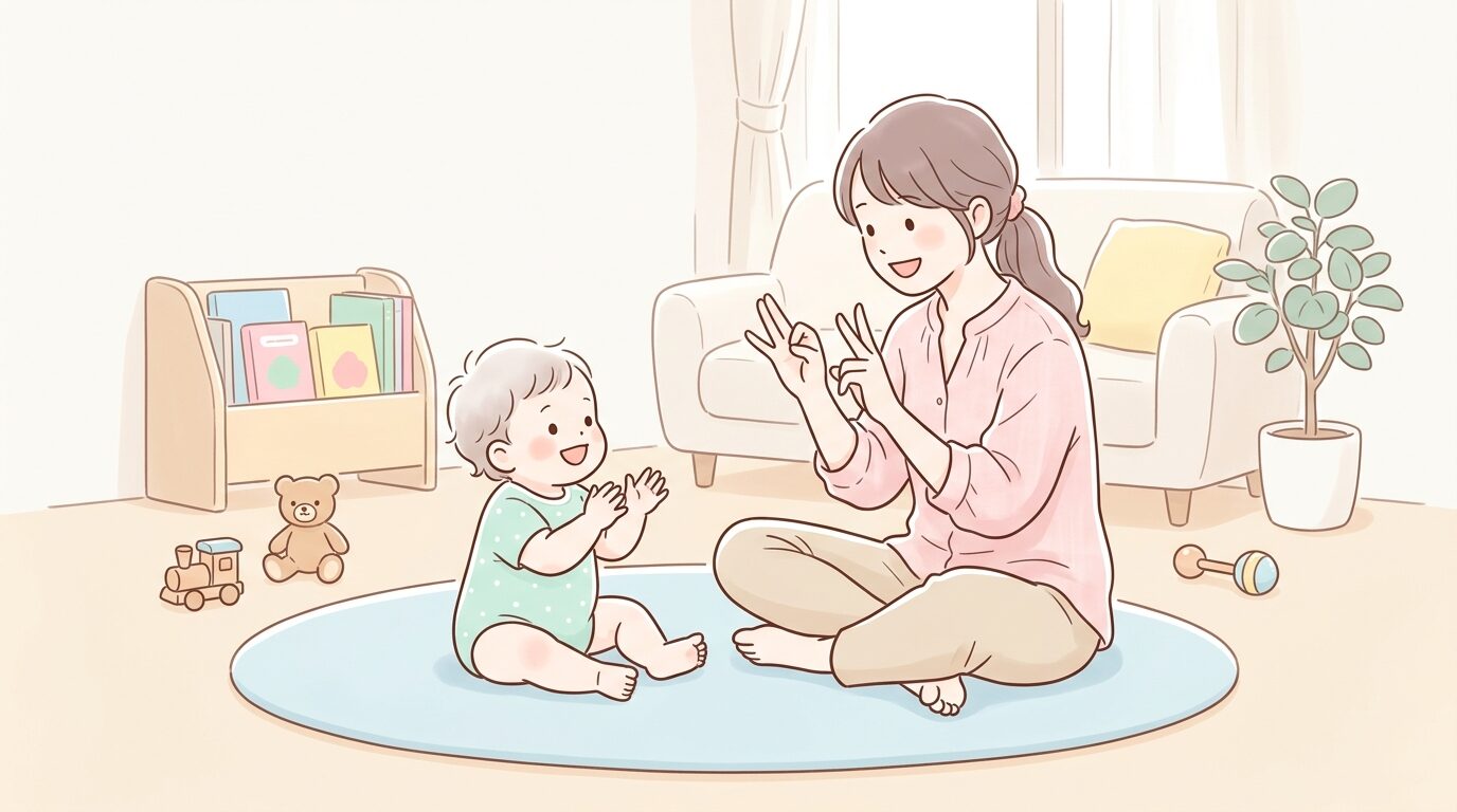 親子でアイコンタクトを取りながら手遊び歌を楽しむシーン